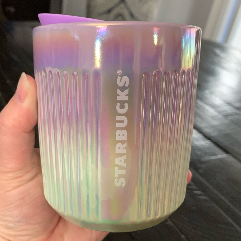 Starbucks 2022 8oz Iridescent Ombre Ceramic Coffee Mug w/Lid 8oz VHTF NWT